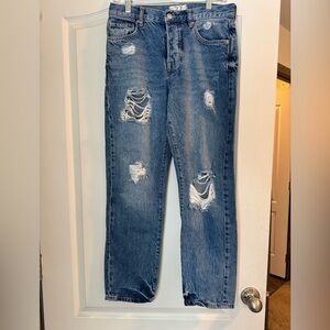 We The Free Blue Distressed Straight Leg Jeans